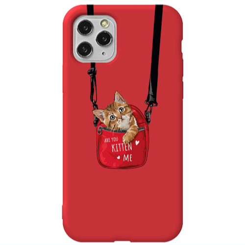 Apple iPhone 11 Pro Kitten Me Red Colored Silicone TPU Θήκη