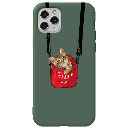 Apple iPhone 11 Pro Max Kitten Me Dark Green Colored Silicone TPU Θήκη