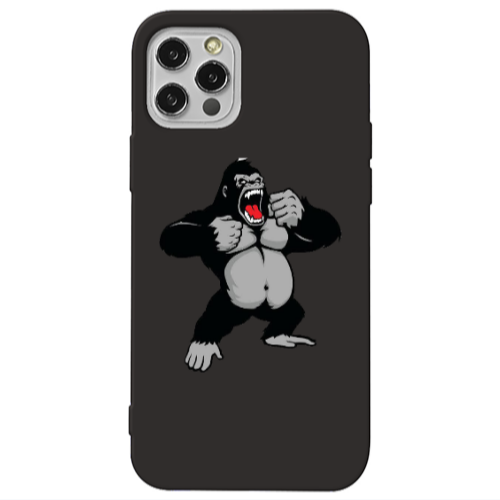 Apple iPhone 12 Pro Angry Gorilla2 Black Colored Silicone TPU Θήκη