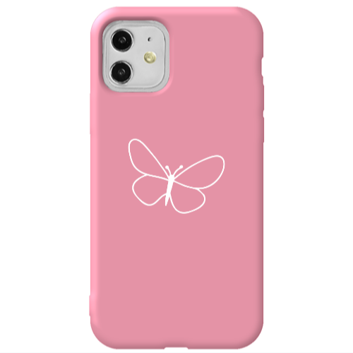 Apple iPhone 11  butterfly Pink Colored Silicone TPU Θήκη