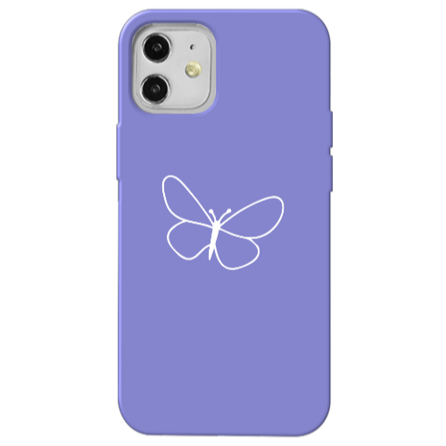 Apple iPhone 12 butterfly Purple Colored Silicone TPU Θήκη