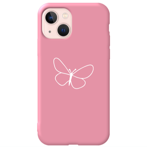 Apple iPhone 13 butterfly Pink Colored Silicone TPU Θήκη