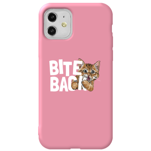 Apple iPhone 11  bitte back cat Pink Colored Silicone TPU Θήκη