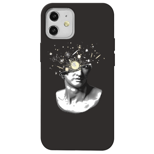 Apple iPhone 12 Space Statue Black Colored Silicone TPU Θήκη