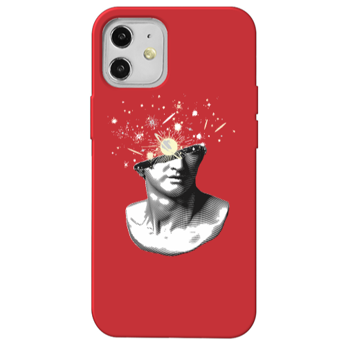 Apple iPhone 12 Space Statue Red Colored Silicone TPU Θήκη