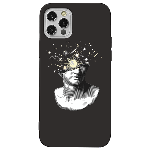 Apple iPhone 12 Pro Space Statue Black Colored Silicone TPU Θήκη