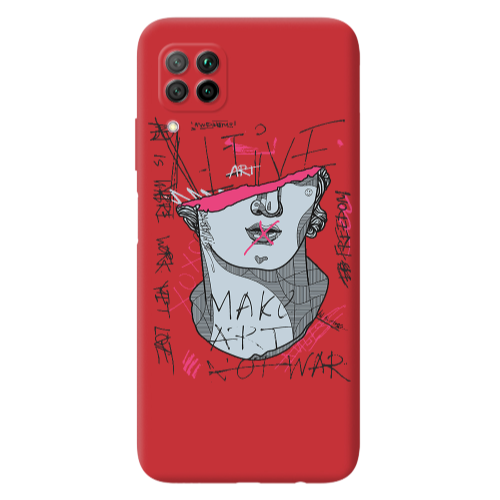 Huawei P40 Lite Make art Red Colored Silicone TPU Θήκη