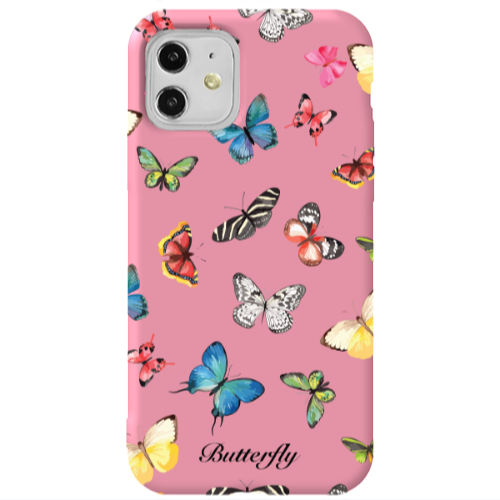 Apple iPhone 11  Butterfly Mix Pink Colored Silicone TPU Θήκη