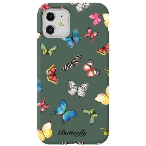 Apple iPhone 11  Butterfly Mix Dark Green Colored Silicone TPU Θήκη