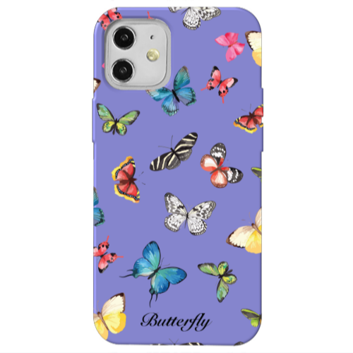 Apple iPhone 12 Butterfly Mix Purple Colored Silicone TPU Θήκη