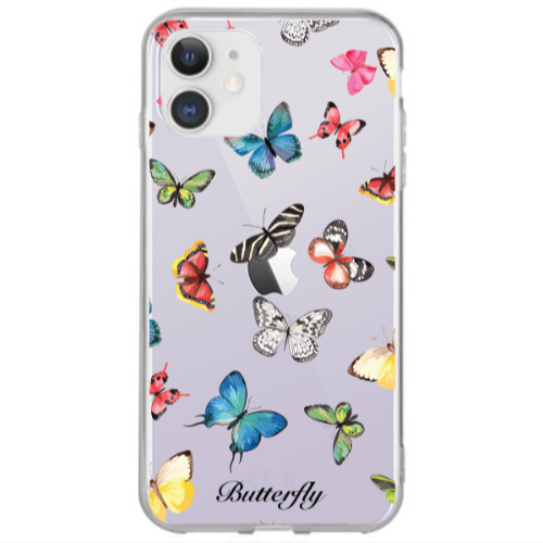 Apple iPhone 12 Butterfly Mix Transparent Silicone TPU Θήκη
