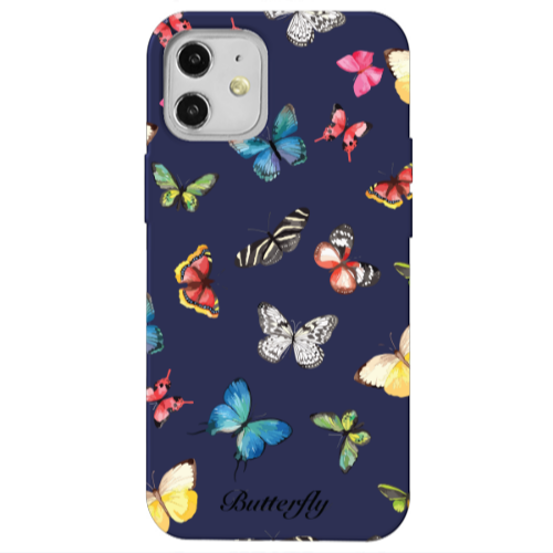Apple iPhone 12 Butterfly Mix Dark blue Colored Silicone TPU Θήκη