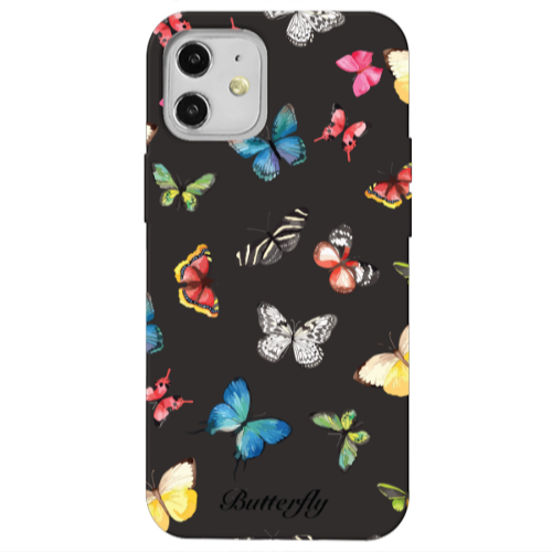 Apple iPhone 12 Butterfly Mix Black Colored Silicone TPU Θήκη