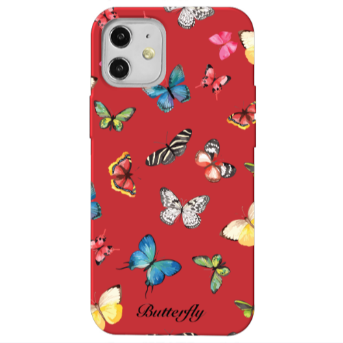 Apple iPhone 12 Butterfly Mix Red Colored Silicone TPU Θήκη