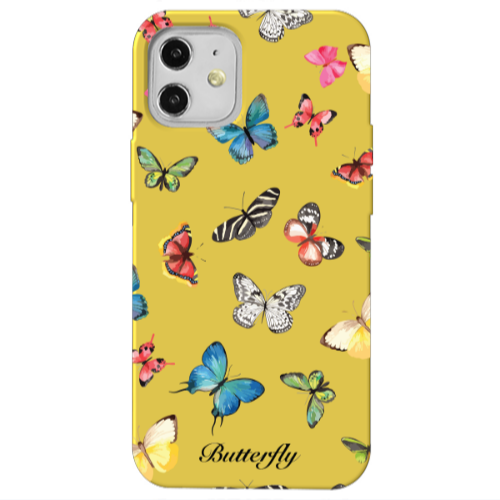 Apple iPhone 12 Butterfly Mix Yellow Colored Silicone TPU Θήκη