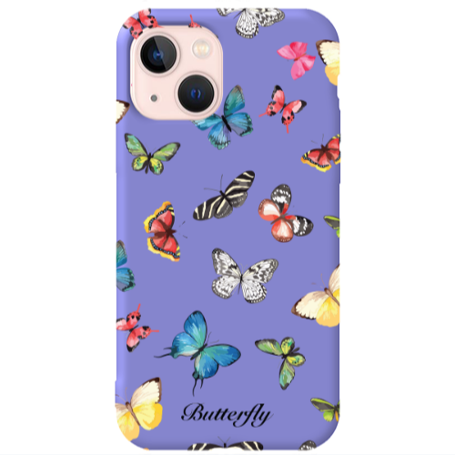 Apple iPhone 13 Butterfly Mix Purple Colored Silicone TPU Θήκη