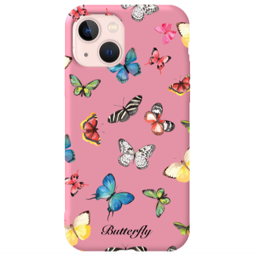 Apple iPhone 13 Butterfly Mix Pink Colored Silicone TPU Θήκη