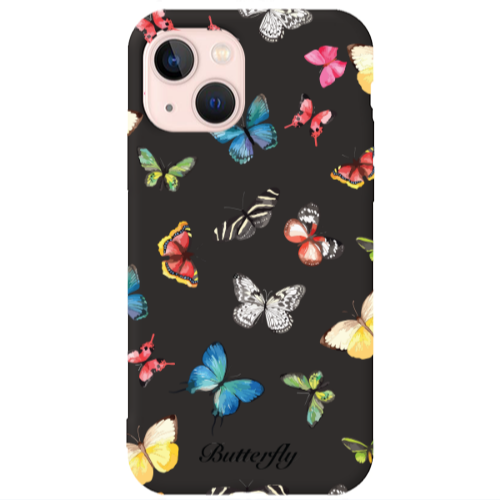 Apple iPhone 13 Butterfly Mix Black Colored Silicone TPU Θήκη