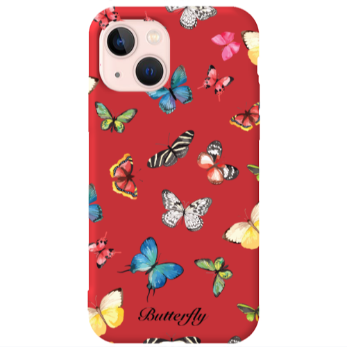 Apple iPhone 13 Butterfly Mix Red Colored Silicone TPU Θήκη
