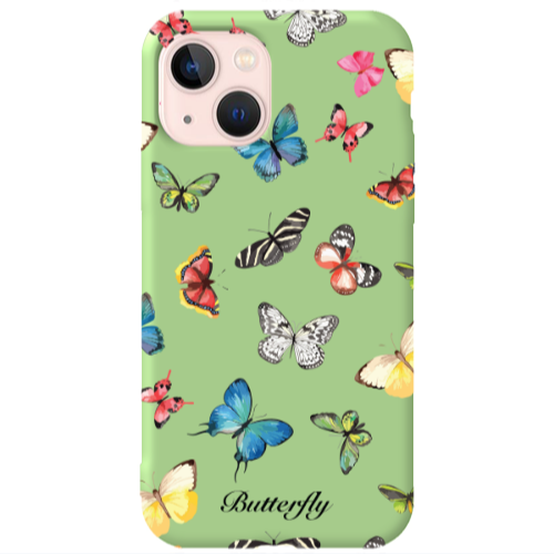 Apple iPhone 13 Butterfly Mix Light Green Colored Silicone TPU Θήκη