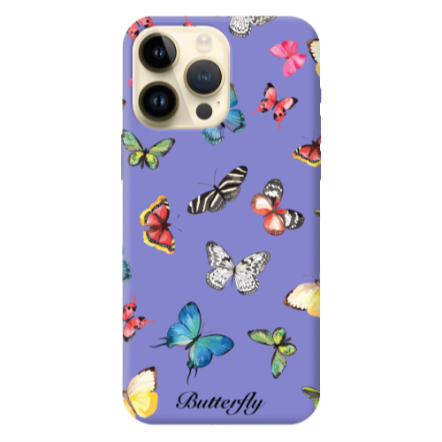 Apple iPhone 13 Pro Max Butterfly Mix Purple Colored Silicone TPU Θήκη