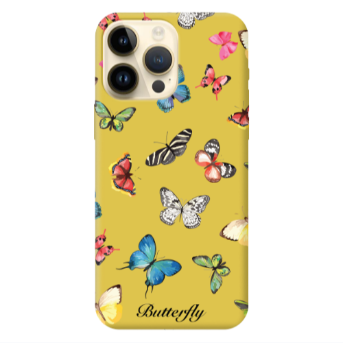 Apple iPhone 13 Pro Max Butterfly Mix Yellow Colored Silicone TPU Θήκη