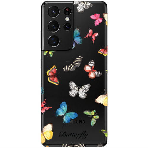 Samsung S21 Ultra Butterfly Mix Transparent Silicone TPU Θήκη