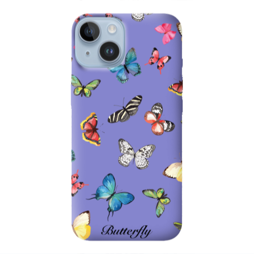 Apple iPhone 14  Butterfly Mix Purple Colored Silicone TPU Θήκη