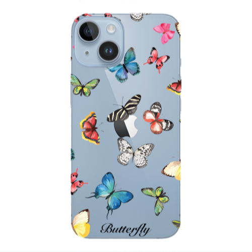 Apple iPhone 14  Butterfly Mix Transparent Silicone TPU Θήκη