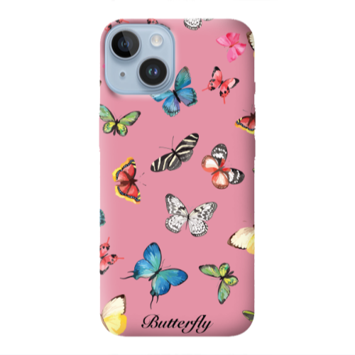 Apple iPhone 14  Butterfly Mix Pink Colored Silicone TPU Θήκη