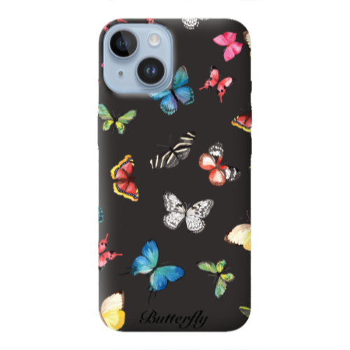 Apple iPhone 14  Butterfly Mix Black Colored Silicone TPU Θήκη