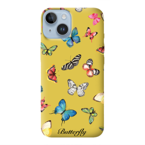 Apple iPhone 14 Plus Butterfly Mix Yellow Colored Silicone TPU Θήκη