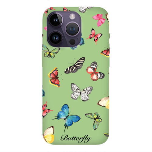 Apple iPhone 14 Pro Max Butterfly Mix Light Green Colored Silicone TPU Θήκη