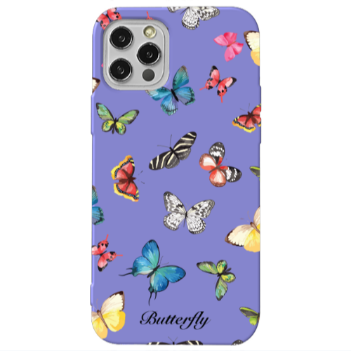 Apple iPhone 13 Pro Butterfly Mix Purple Colored Silicone TPU Θήκη