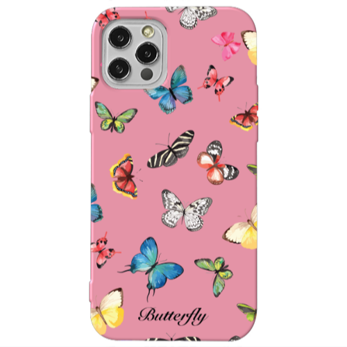 Apple iPhone 13 Pro Butterfly Mix Pink Colored Silicone TPU Θήκη