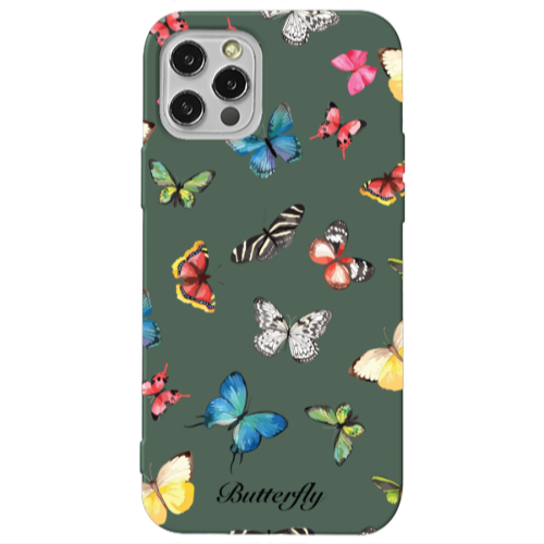 Apple iPhone 13 Pro Butterfly Mix Dark Green Colored Silicone TPU Θήκη