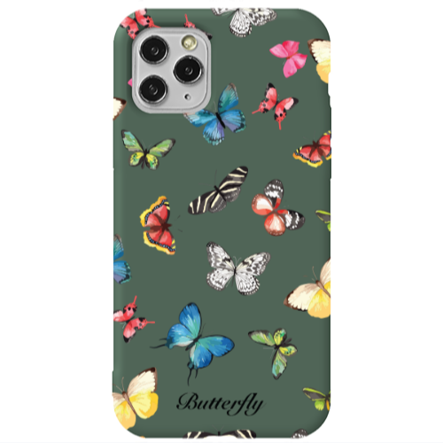 Apple iPhone 11 Pro Max Butterfly Mix Dark Green Colored Silicone TPU Θήκη
