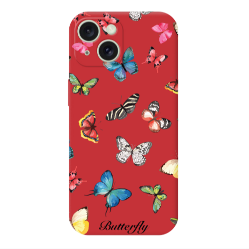 Apple iPhone 15 Butterfly Mix Red Colored Silicone TPU Θήκη