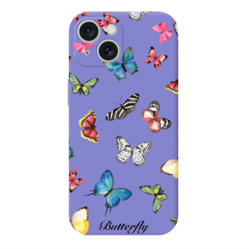 Apple iPhone 15 Plus Butterfly Mix Purple Colored Silicone TPU Θήκη