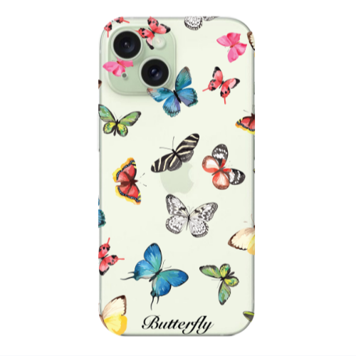 Apple iPhone 15 Plus Butterfly Mix Transparent Silicone TPU Θήκη
