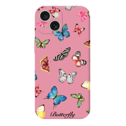 Apple iPhone 15 Plus Butterfly Mix Pink Colored Silicone TPU Θήκη