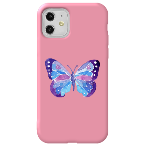 Apple iPhone 11  Big Butterfly Pink Colored Silicone TPU Θήκη