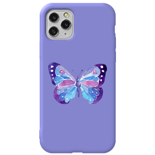 Apple iPhone 11 Pro Big Butterfly Purple Colored Silicone TPU Θήκη