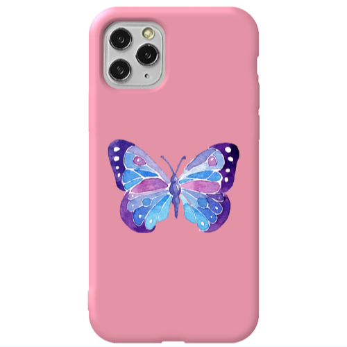 Apple iPhone 11 Pro Big Butterfly Pink Colored Silicone TPU Θήκη