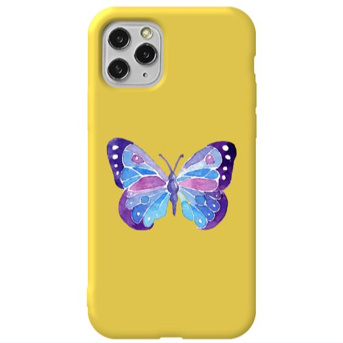 Apple iPhone 11 Pro Big Butterfly Yellow Colored Silicone TPU Θήκη