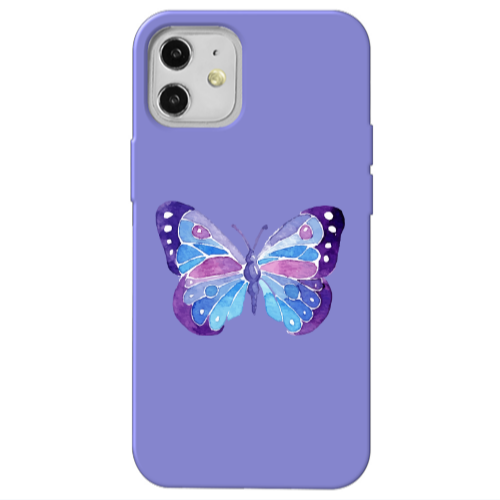 Apple iPhone 12 Big Butterfly Purple Colored Silicone TPU Θήκη