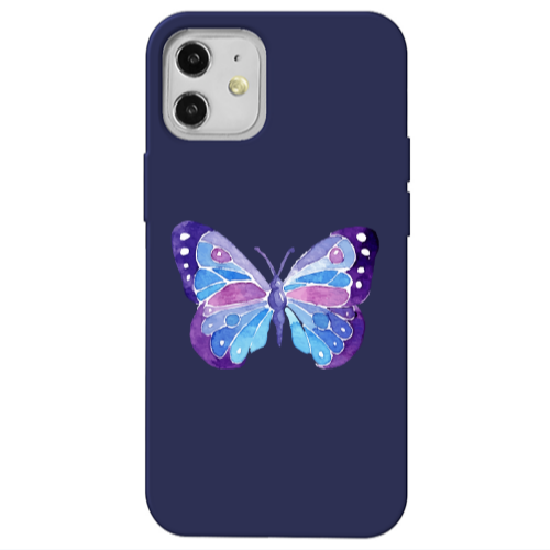 Apple iPhone 12 Big Butterfly Dark blue Colored Silicone TPU Θήκη