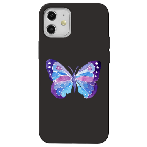 Apple iPhone 12 Big Butterfly Black Colored Silicone TPU Θήκη