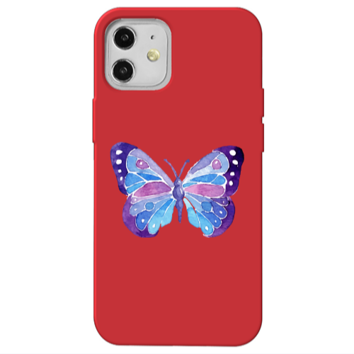 Apple iPhone 12 Big Butterfly Red Colored Silicone TPU Θήκη