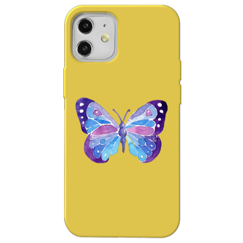 Apple iPhone 12 Big Butterfly Yellow Colored Silicone TPU Θήκη